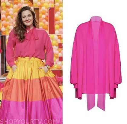 drew barrymore, drew barrymore show, pink tie neck blouse