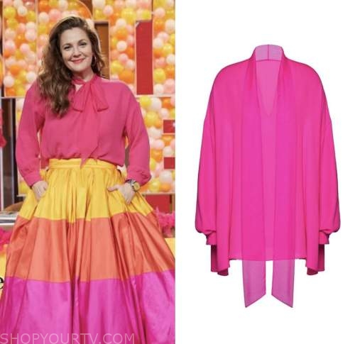 drew barrymore, drew barrymore show, pink tie neck blouse