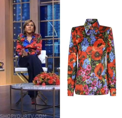good morning america, floral satin shirt, robin roberts