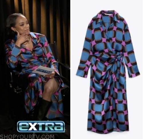 extra, rachel lindsay, geometric satin wrap dress