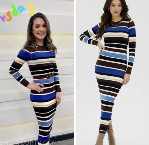 laura tobin, striped knit midi dress, good morning britain