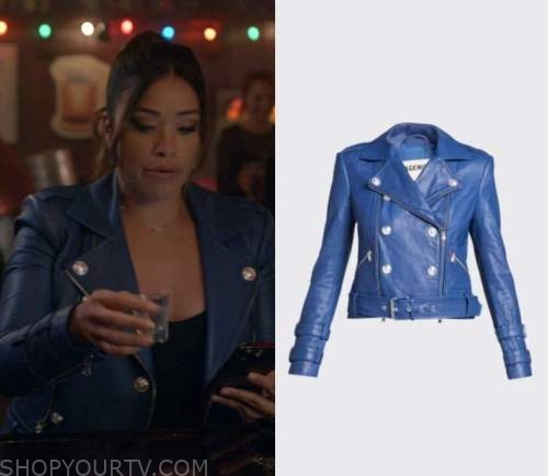 Gina Rodriguez Not Dead Yet Blue Leather Jacket