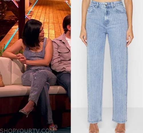 Rhinestone Mom Jeans - Mid Blue