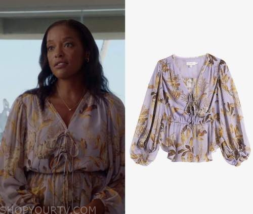 Magnum PI: Season 5 Episode 4 Purple Floral Tie Front Blouse | Shop Your TV