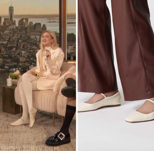 gigi hadid, drew barrymore show, ivory mary jane flat shoes