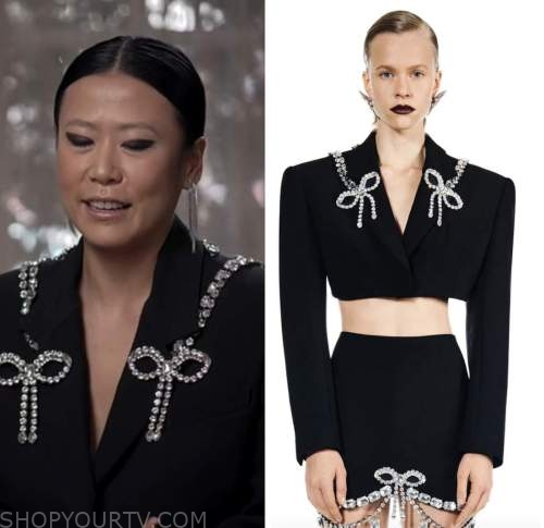 domee shi, good morning america, black embellished bow blazer