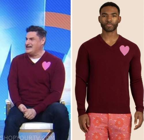 rob shuter, good morning america, burgundy heart sweater