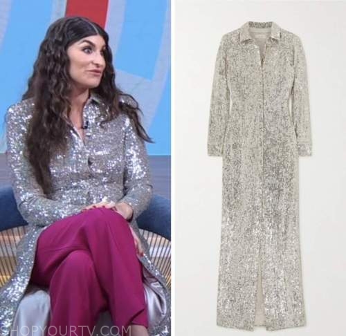 haley sacks, good morning america, silver sequin shirt dress, gma3