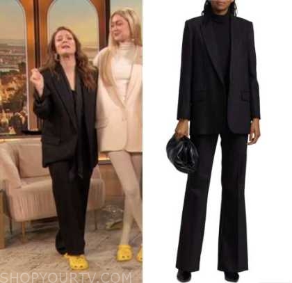 drew barrymore, drew barrymore show, black pinstripe blazer and pant suit