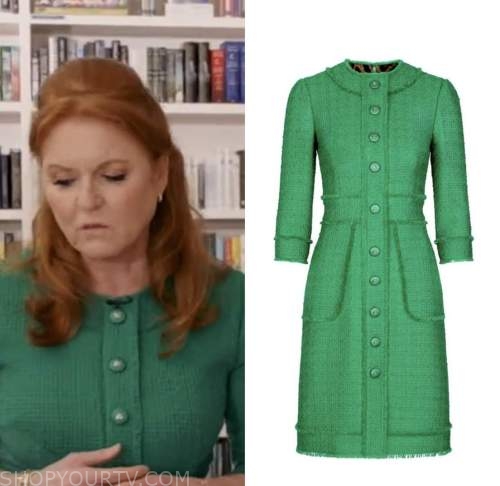 sarah ferguson, good morning america, green tweed dress