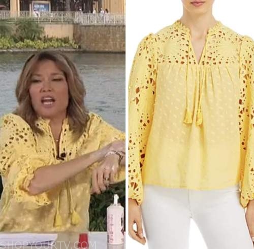 access daily, yellow eyelet tassel top, kit hoover