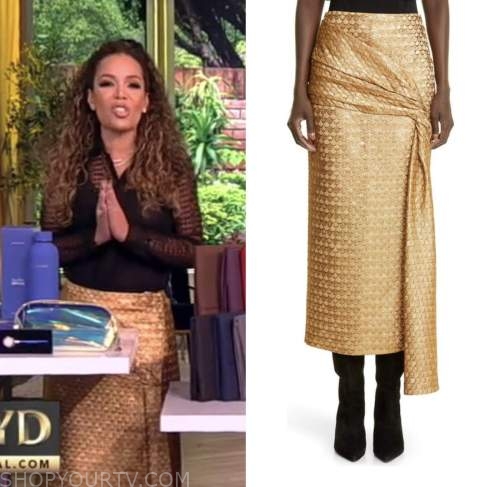 the view, sunny hostin, gold wrap skirt