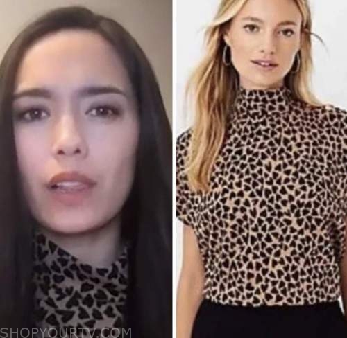 emilie ikeda, the today show, tan and black heart print top