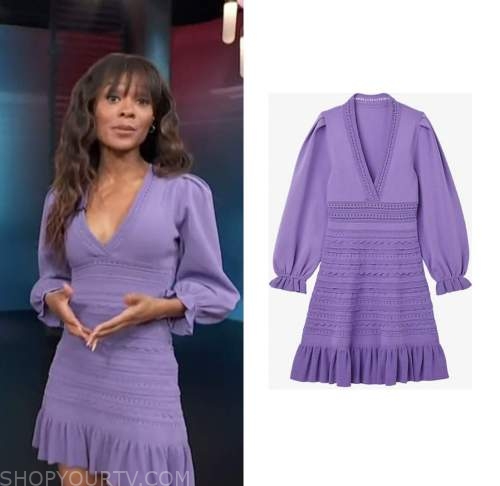 zuri hall, access hollywood, purple knit lace trim dress