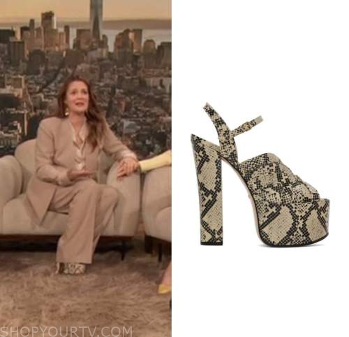 drew barrymore show, drew barrymore, snakeskin platform heels