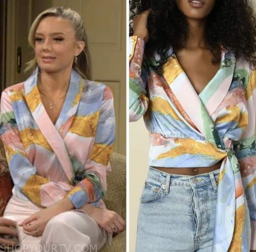the young and the restless, abby newman, melissa ordway, printed wrap top