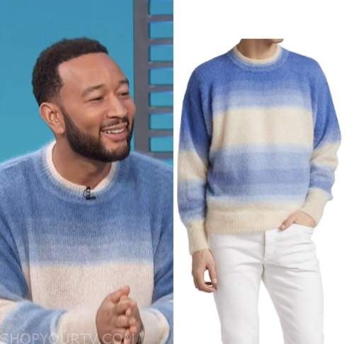 access daily, john legend, blue stripe ombre sweater
