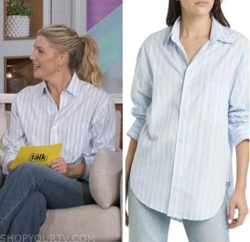 amanda kloots, the talk, blue striped shirt