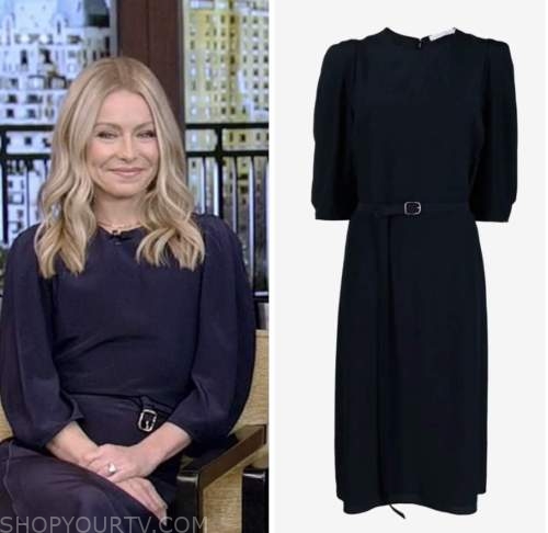 Live with Kelly and Ryan: March 2023 Kelly Ripa's Navy Blue Belted Midi ...