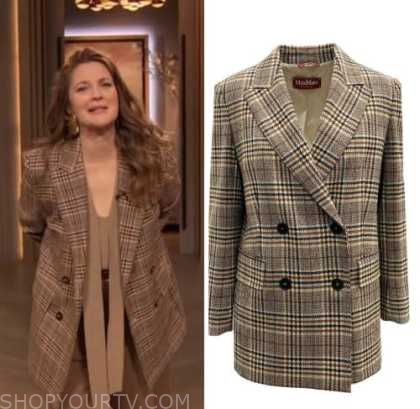 drew barrymore show, drew barrymore, brown plaid blazer