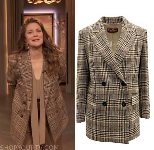 drew barrymore show, drew barrymore, brown plaid blazer