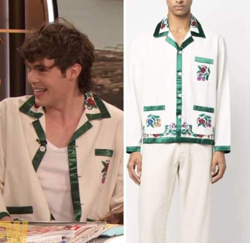 jack champion, drew barrymore show, white floral embroidered shirt