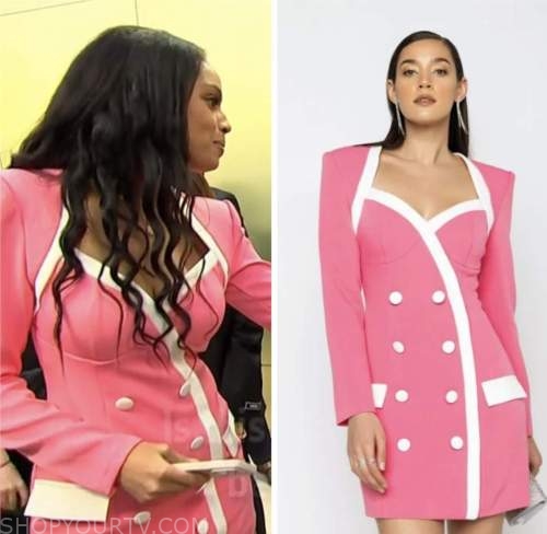 francesca amiker, access hollywood, pink contrast trim blazer dress