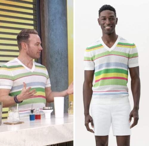 paul zahn, access daily, striped v-neck top