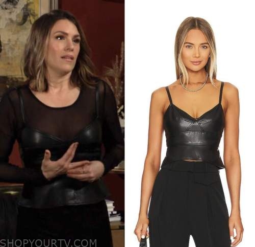chloe mitchell fisher, elizabeth hendrickson, the young and the restless, black leather top