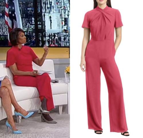 harris faulkner, fox news fashion ,pink twist jumpsuit, outnumbered