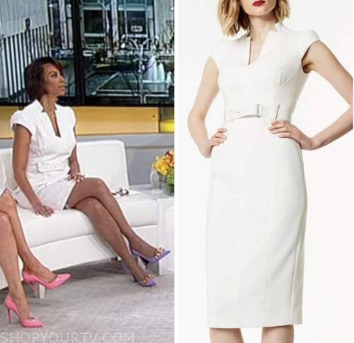 harris faulkner, outnumbered, fox news fashion, white belted pencil dress