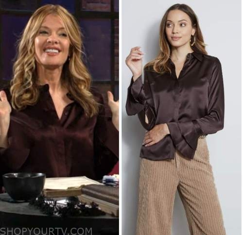phyllis newman, michelle stafford, brown satin shirt, the young and the restless