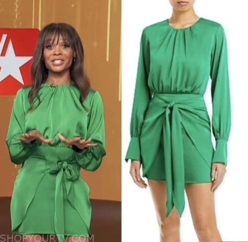 zuri hall, access hollywood, green tie waist mini dress