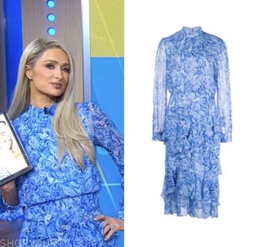 good morning america, paris hilton, blue floral printed dress