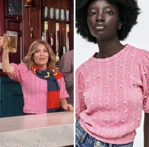 access daily, pink pearl sweater top, kit hoover