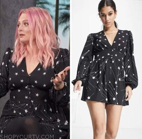 access daily, black star print dress romper, lauren ash
