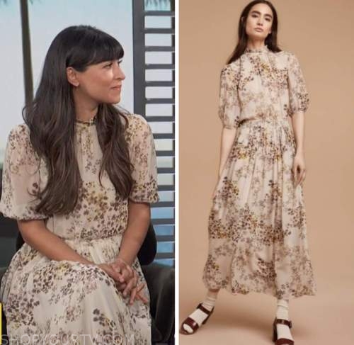 hannah simone, access daily, beige floral midi dress