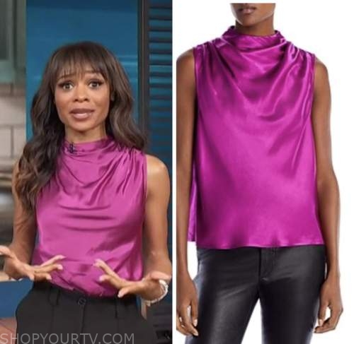access hollywood, pink satin drape top, zuri hall