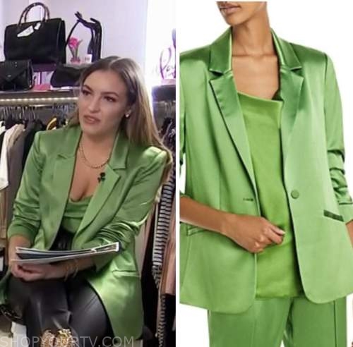 emily orozco, access hollywood, green satin blazer and camisole top