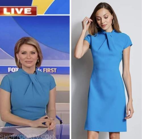 ashley strohmier, fox and friends, blue twist neck dress, fox news fashion