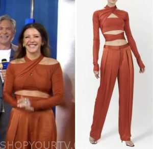 ellie goulding, good morning america, orange crop top and satin pants