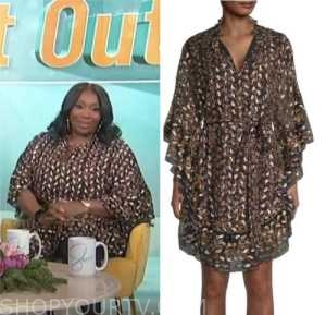 bevy smith, sherri, brown metallic printed dress