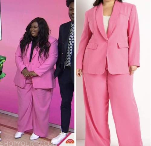 nicole byer, the today show, hoda and jenna, pink blazer and pant suit