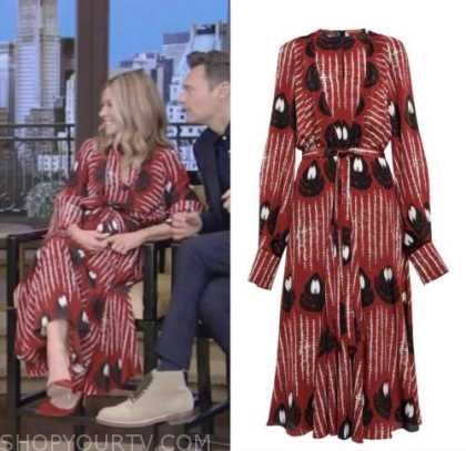 kelly ripa, live with kelly and ryan, red printed midi dress