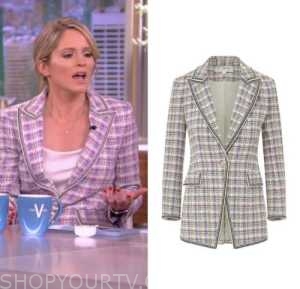 the view, purple tweed check blazer, sara haines