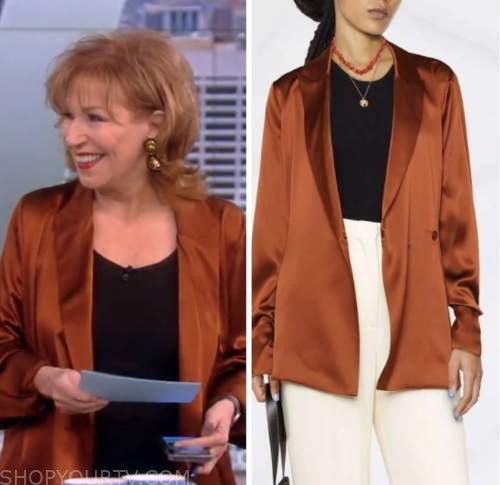 joy behar, the view, orange satin blazer