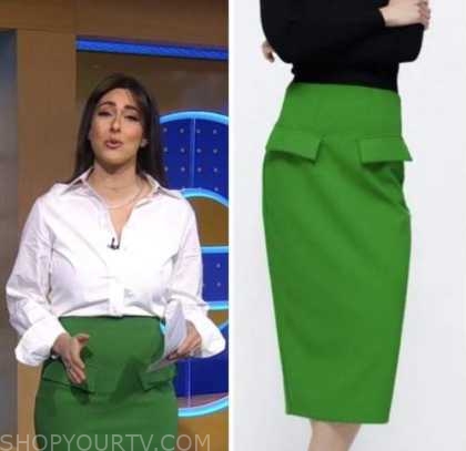 good morning america, erielle reshef, green pencil skirt