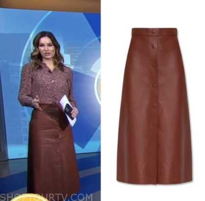 rebecca jarvis, good morning america, brown leather skirt