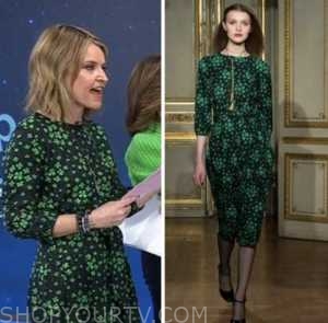 savannah guthrie, the today show, black and green clover dress