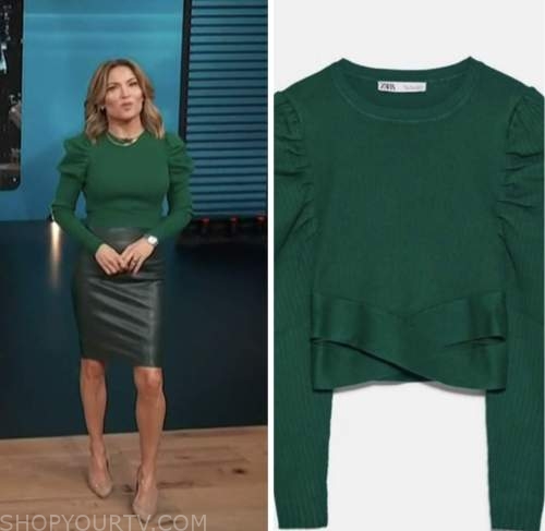 access hollywood, green puff sleeve sweater top, kit hoover